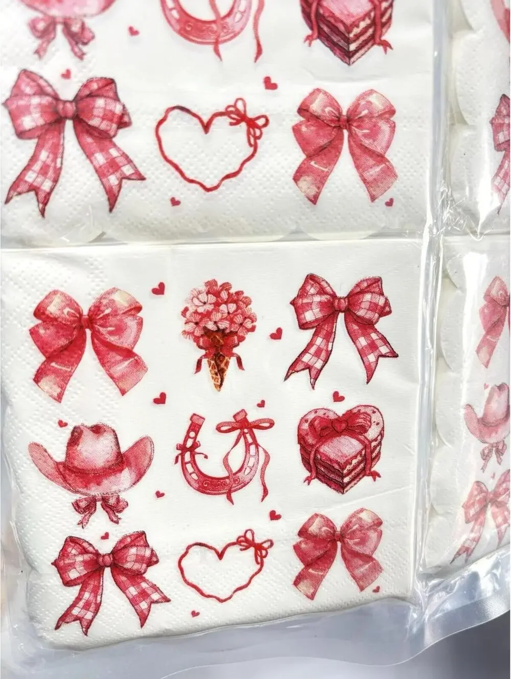 100pc Pink Bow Cowgirl Napkins Coquette Western Heart Horseshoe Hat Party Decor